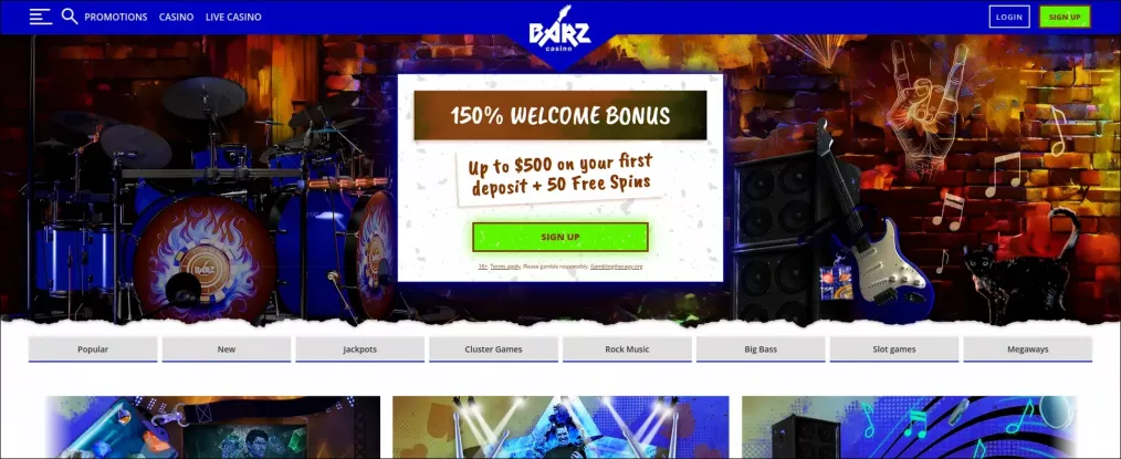Barz Casino 150% up to 500 CAD + 50 Free Spins